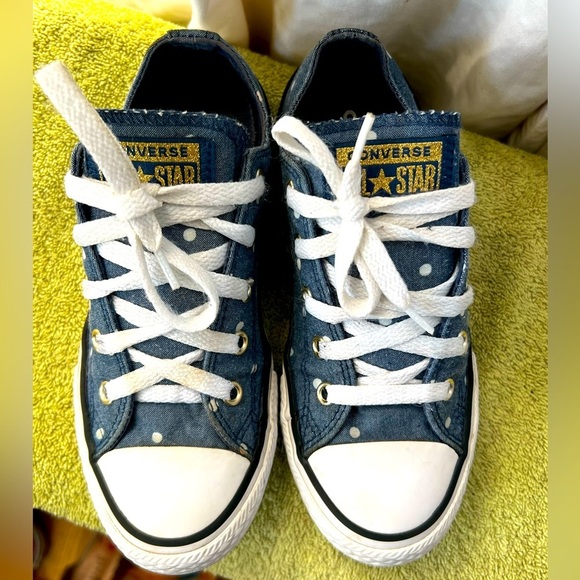 Converse All Star‎ Chuck Taylor Blue W/ White Polka Dots Low Top Youth Sz 2.5 - Picture 2 of 5